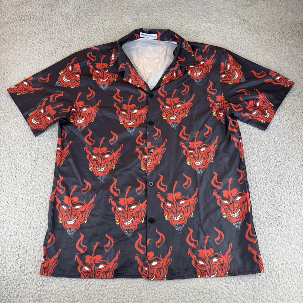 Aelfric Eden Shirt Short Sleeve Button Devil Demon All Over Print Men's Size Lg